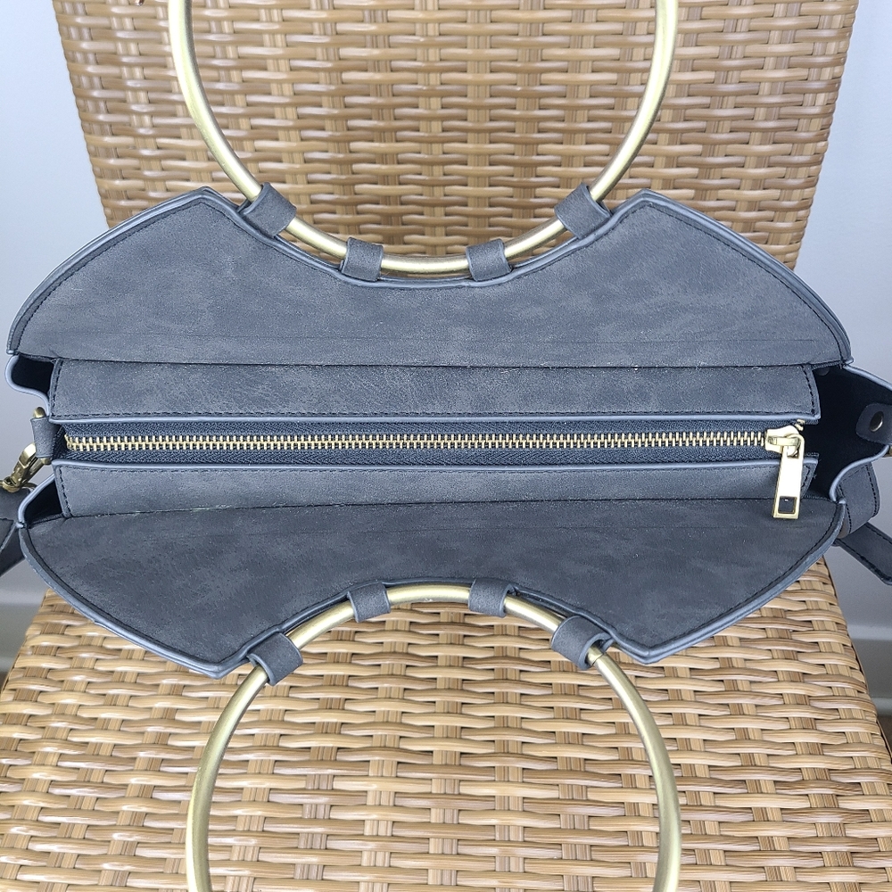 Anthropologie Bag Marla Circle Whipstitched Gray Body Brass Hardware Boho Large - Picture 8 of 14